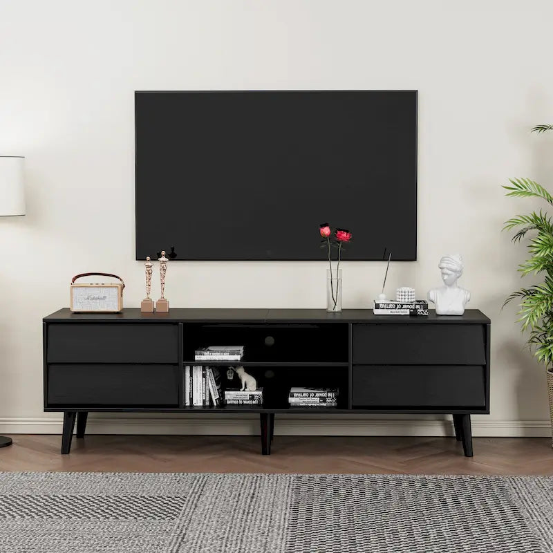 Mobile TV in stile vintage marrone/nero con 4 cassetti e 2 ripiani, adatto per TV fino a 60 pollici