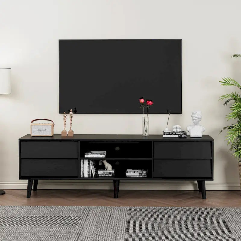 63  Vintage TV Stand with Shelves & Drawers for 60  TVs