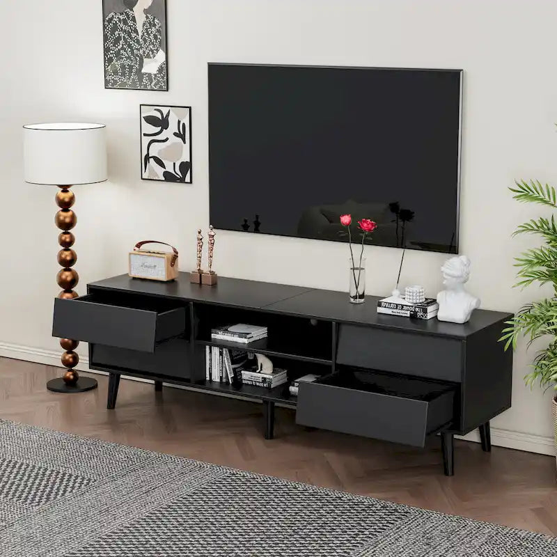 Mobile TV in stile vintage marrone/nero con 4 cassetti e 2 ripiani, adatto per TV fino a 60 pollici