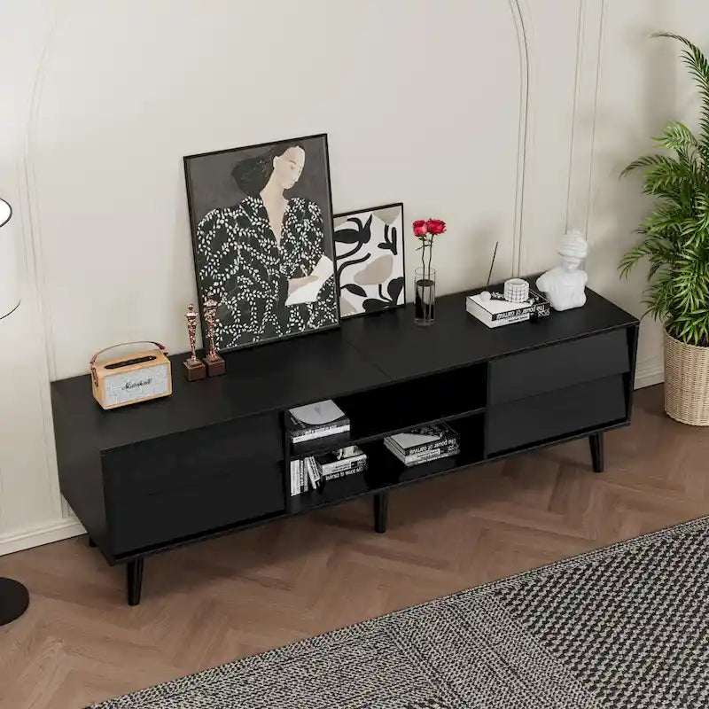 Mobile TV in stile vintage marrone/nero con 4 cassetti e 2 ripiani, adatto per TV fino a 60 pollici