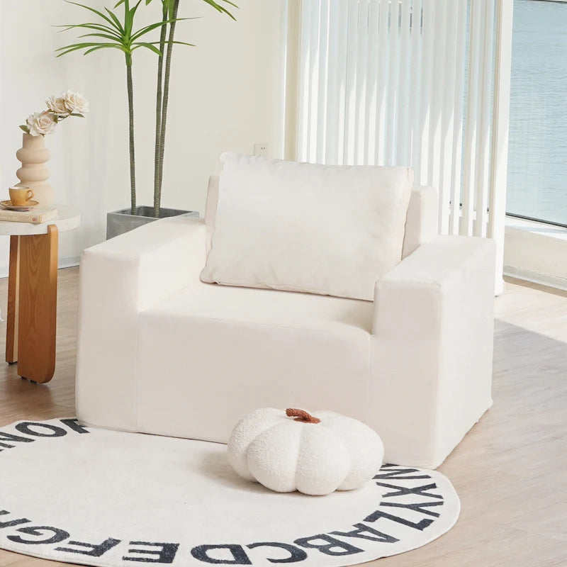Poltrona singola in rovere bianco americano con cuscino