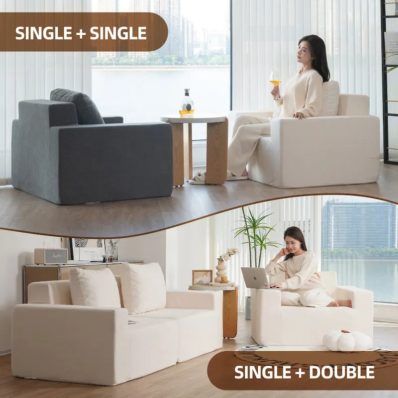 Poltrona singola in rovere bianco americano con cuscino