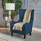 Poltrona di design con schienale alto e gambe in betulla, seduta singola (blu navy / antracite / marrone)