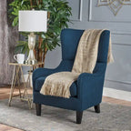 Poltrona di design con schienale alto e gambe in betulla, seduta singola (blu navy / antracite / marrone)
