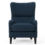 Poltrona di design con schienale alto e gambe in betulla, seduta singola (blu navy / antracite / marrone)