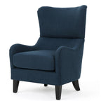 Poltrona di design con schienale alto e gambe in betulla, seduta singola (blu navy / antracite / marrone)