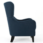 Poltrona di design con schienale alto e gambe in betulla, seduta singola (blu navy / antracite / marrone)