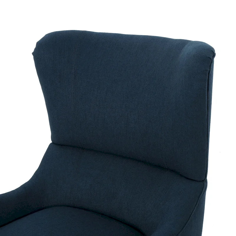 Poltrona di design con schienale alto e gambe in betulla, seduta singola (blu navy / antracite / marrone)