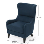 Poltrona di design con schienale alto e gambe in betulla, seduta singola (blu navy / antracite / marrone)
