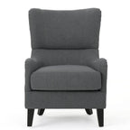 Poltrona di design con schienale alto e gambe in betulla, seduta singola (blu navy / antracite / marrone)