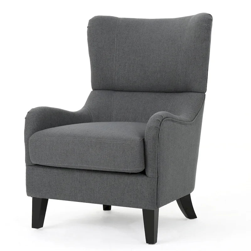 Poltrona di design con schienale alto e gambe in betulla, seduta singola (blu navy / antracite / marrone)