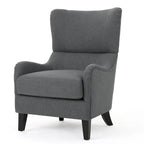 Poltrona di design con schienale alto e gambe in betulla, seduta singola (blu navy / antracite / marrone)