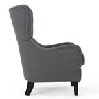 Poltrona di design con schienale alto e gambe in betulla, seduta singola (blu navy / antracite / marrone)
