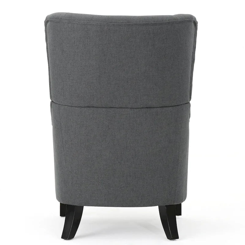 Poltrona di design con schienale alto e gambe in betulla, seduta singola (blu navy / antracite / marrone)