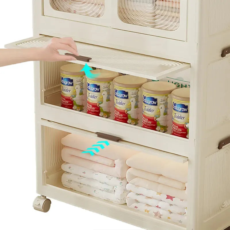 Armadio portatile con 4 cubi bianco crema, ante magnetiche e asta appendiabiti, per una persona