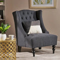 Poltrona Chesterfield Club con Schienale Alto, in Tessuto Grigio Antracite, Singola