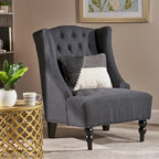 Poltrona Chesterfield Club con Schienale Alto, in Tessuto Grigio Antracite, Singola