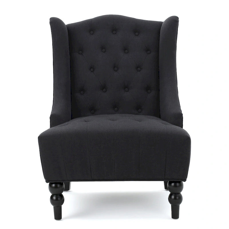 Poltrona Chesterfield Club con Schienale Alto, in Tessuto Grigio Antracite, Singola