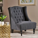 Poltrona Chesterfield Club con Schienale Alto, in Tessuto Grigio Antracite, Singola