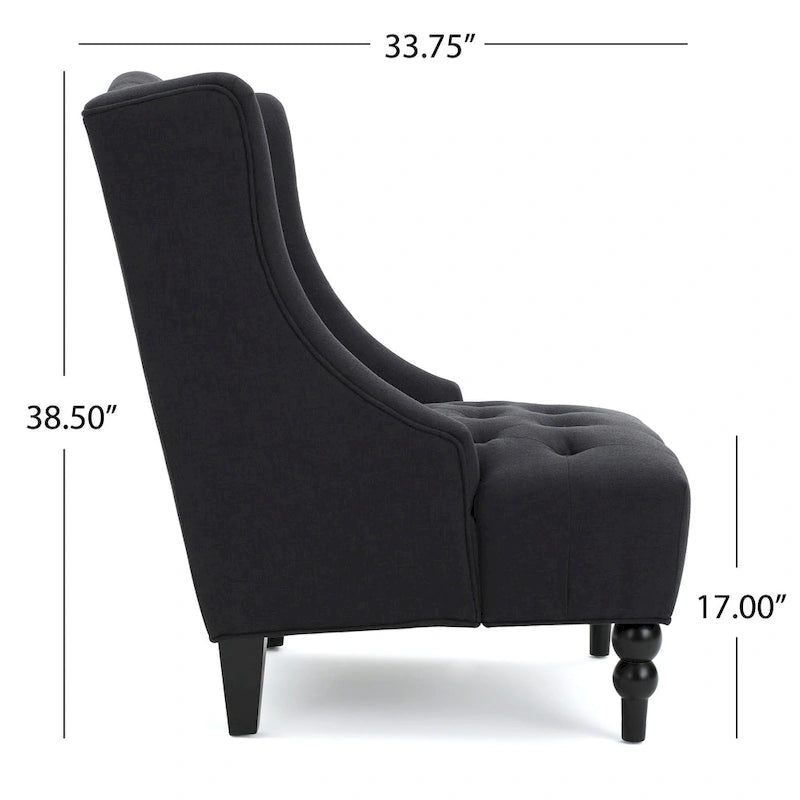 Poltrona Chesterfield Club con Schienale Alto, in Tessuto Grigio Antracite, Singola