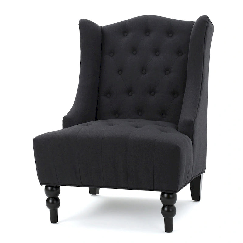 Poltrona Chesterfield Club con Schienale Alto, in Tessuto Grigio Antracite, Singola