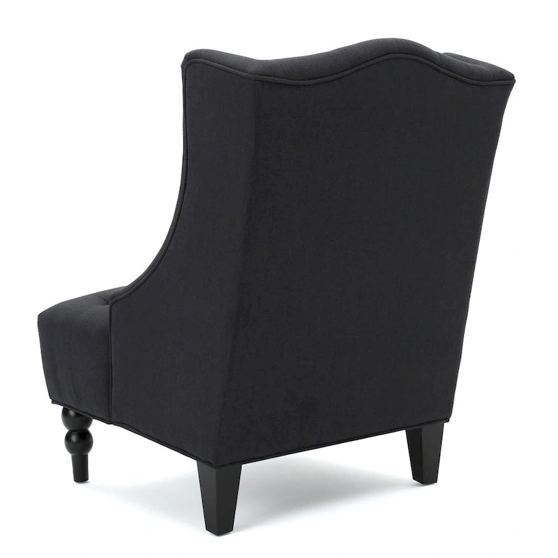 Poltrona Chesterfield Club con Schienale Alto, in Tessuto Grigio Antracite, Singola