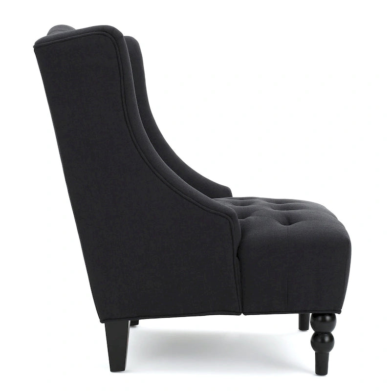 Poltrona Chesterfield Club con Schienale Alto, in Tessuto Grigio Antracite, Singola
