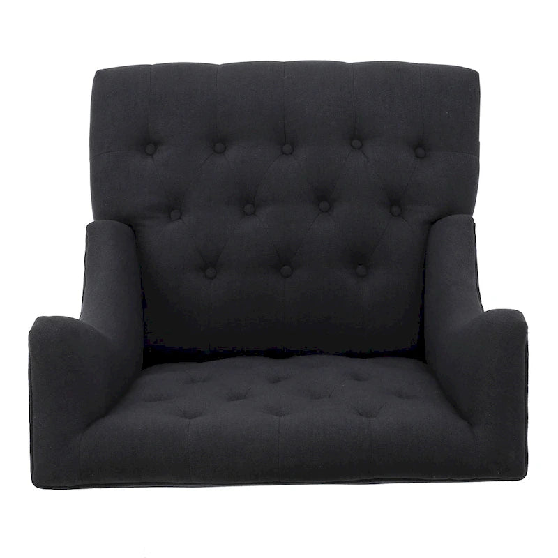 Poltrona Chesterfield Club con Schienale Alto, in Tessuto Grigio Antracite, Singola