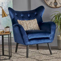Poltrona Wingback monoposto in velluto blu navy
