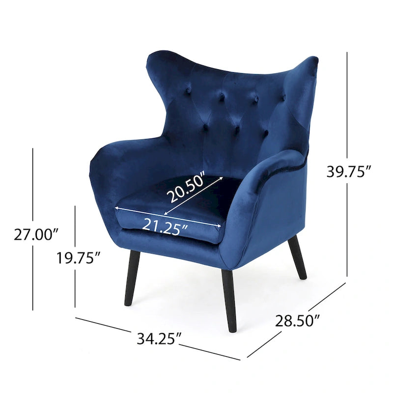 Poltrona Wingback monoposto in velluto blu navy