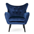 Poltrona Wingback monoposto in velluto blu navy