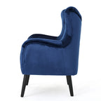 Poltrona Wingback monoposto in velluto blu navy