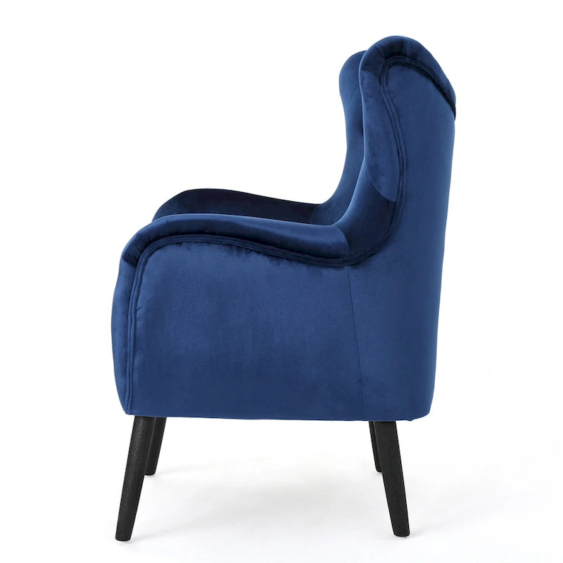 Poltrona Wingback monoposto in velluto blu navy