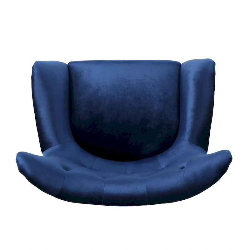 Poltrona Wingback monoposto in velluto blu navy
