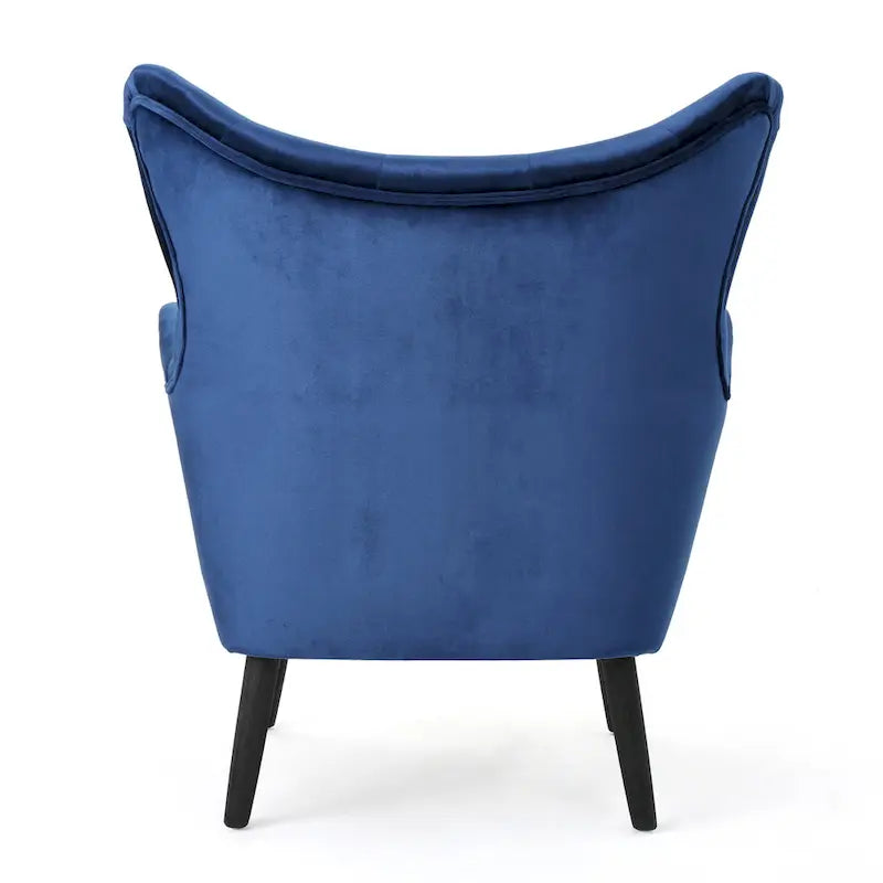 Poltrona Wingback monoposto in velluto blu navy