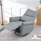 Poltrona reclinabile girevole e a dondolo in similpelle PU blu-grigio con tasche, 1 posto
