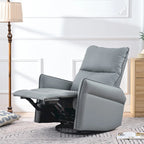 Poltrona reclinabile girevole e a dondolo in similpelle PU blu-grigio con tasche, 1 posto