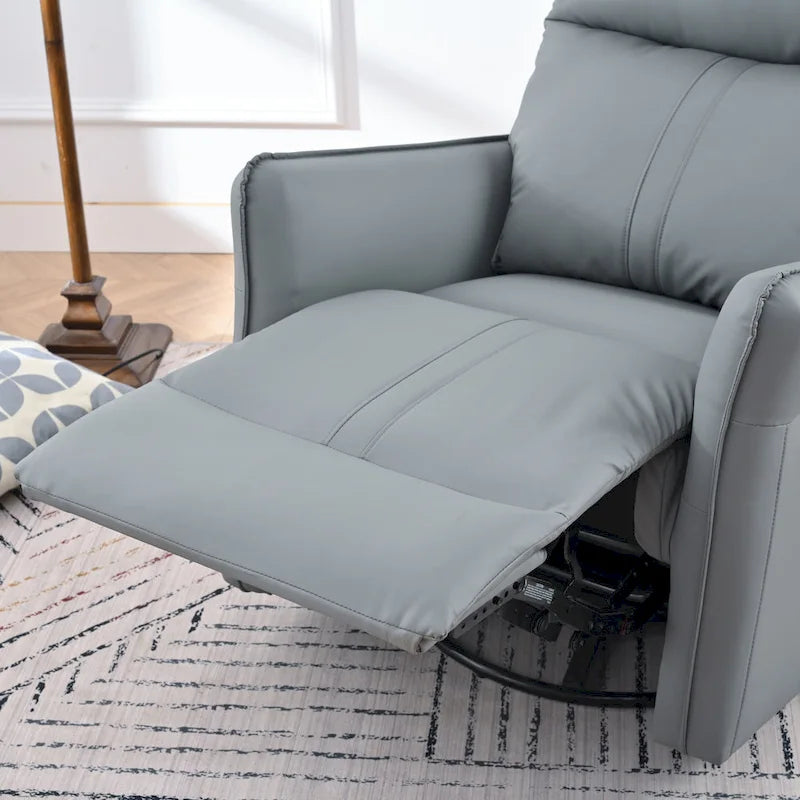 Poltrona reclinabile girevole e a dondolo in similpelle PU blu-grigio con tasche, 1 posto