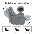 Poltrona reclinabile girevole e a dondolo in similpelle PU blu-grigio con tasche, 1 posto