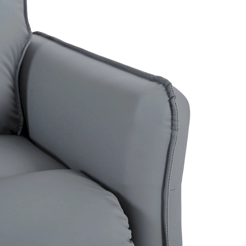 Poltrona reclinabile girevole e a dondolo in similpelle PU blu-grigio con tasche, 1 posto