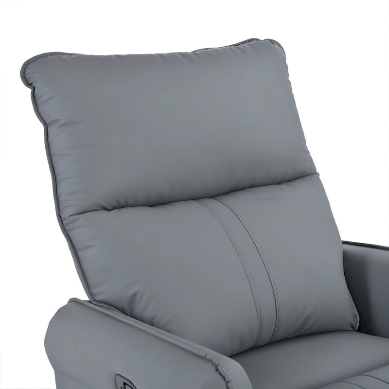 Poltrona reclinabile girevole e a dondolo in similpelle PU blu-grigio con tasche, 1 posto