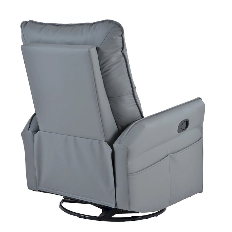 Poltrona reclinabile girevole e a dondolo in similpelle PU blu-grigio con tasche, 1 posto