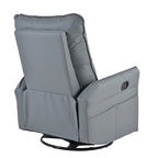 Poltrona reclinabile girevole e a dondolo in similpelle PU blu-grigio con tasche, 1 posto