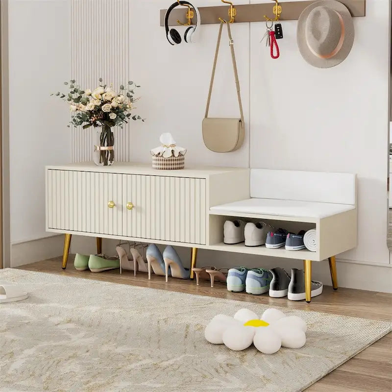 Panca Contenitore Portascarpe Imbottita Bianca / Azzurra / Blu Scuro / Grigia / Bianco Antico con Scomparto Nascosto, Posto Singolo