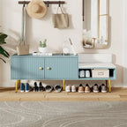 Panca Contenitore Portascarpe Imbottita Bianca / Azzurra / Blu Scuro / Grigia / Bianco Antico con Scomparto Nascosto, Posto Singolo