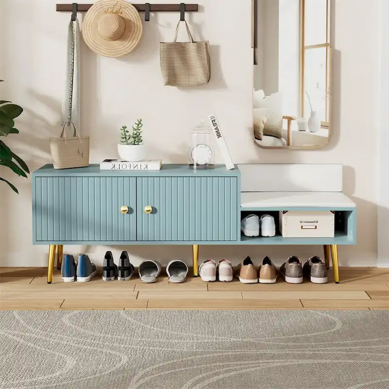 Panca Contenitore Portascarpe Imbottita Bianca / Azzurra / Blu Scuro / Grigia / Bianco Antico con Scomparto Nascosto, Posto Singolo