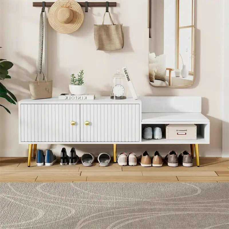 Panca Contenitore Portascarpe Imbottita Bianca / Azzurra / Blu Scuro / Grigia / Bianco Antico con Scomparto Nascosto, Posto Singolo