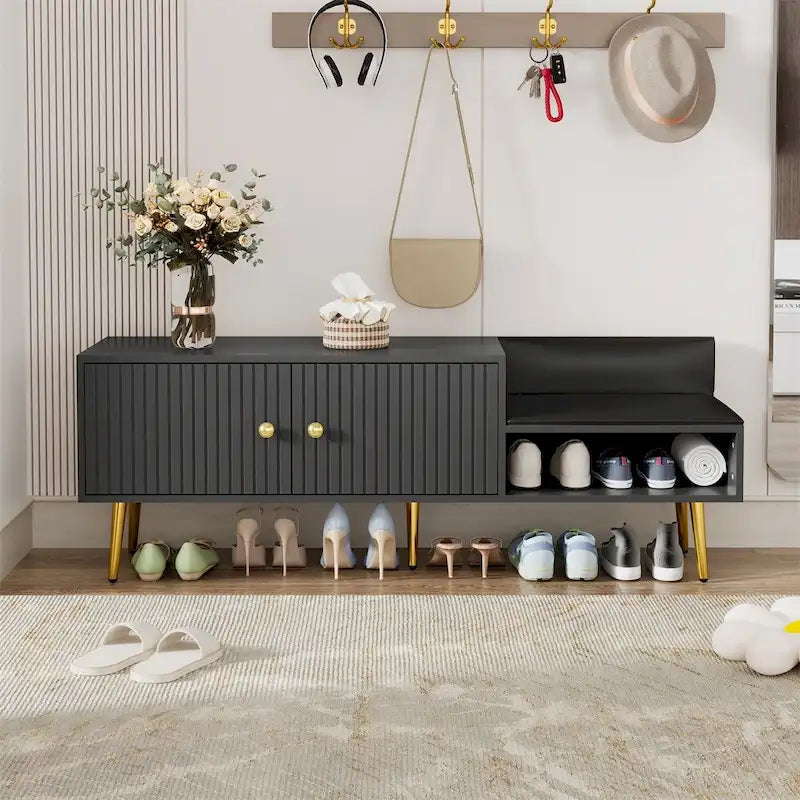 Panca Contenitore Portascarpe Imbottita Bianca / Azzurra / Blu Scuro / Grigia / Bianco Antico con Scomparto Nascosto, Posto Singolo