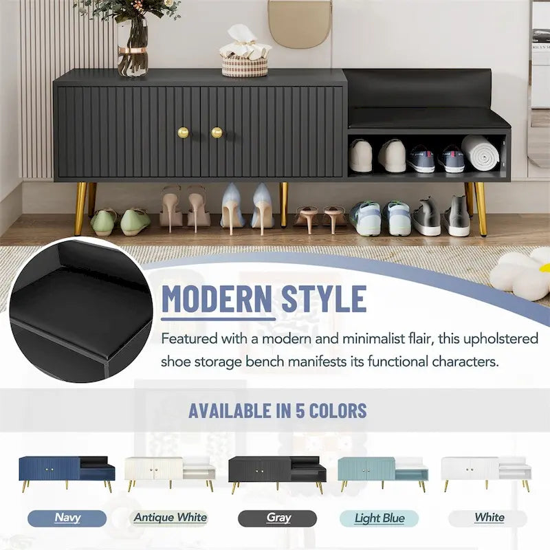 Panca Contenitore Portascarpe Imbottita Bianca / Azzurra / Blu Scuro / Grigia / Bianco Antico con Scomparto Nascosto, Posto Singolo