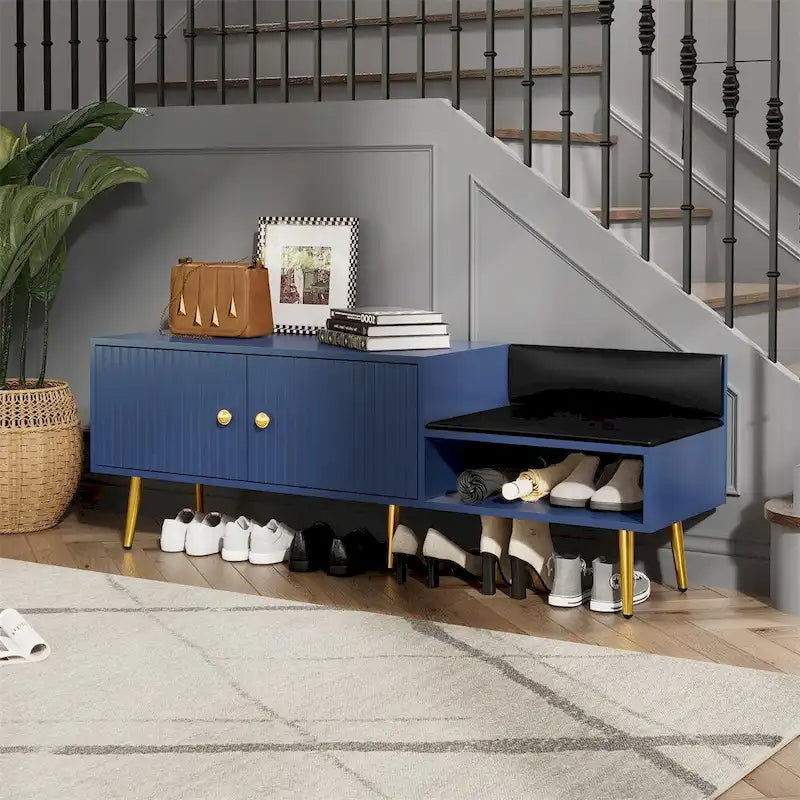 Panca Contenitore Portascarpe Imbottita Bianca / Azzurra / Blu Scuro / Grigia / Bianco Antico con Scomparto Nascosto, Posto Singolo